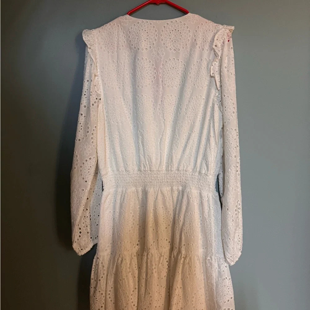 Lilly Pulitzer White Eyelet Long Sleeve Smocked Waist Taviana Dress SIZE 16 - Picture 9 of 11